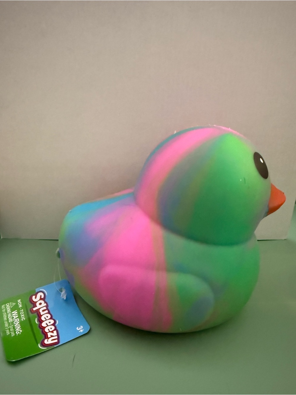 Multicolor Squeezable Rubber Duck Toy - Pink & Green